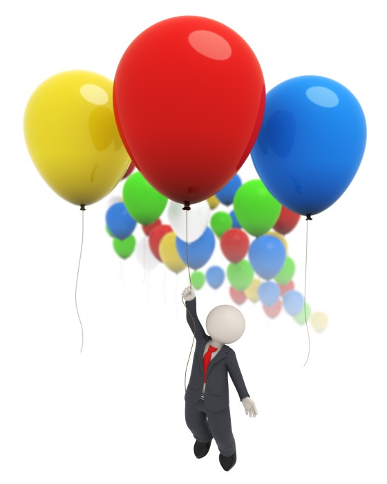 10824418 - 3d rendered business man flying high with a red balloon